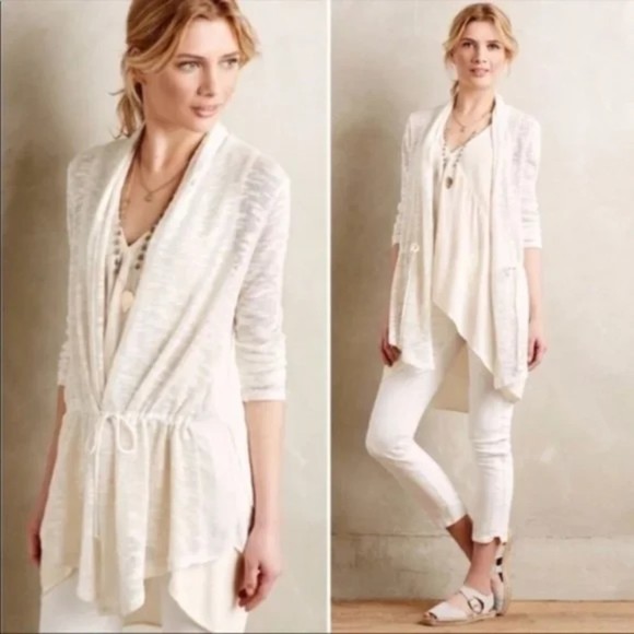 ANTHROPOLOGIE Dolan Slub Contrast Anorak Cream Cardigan XS - Picture 1 of 6